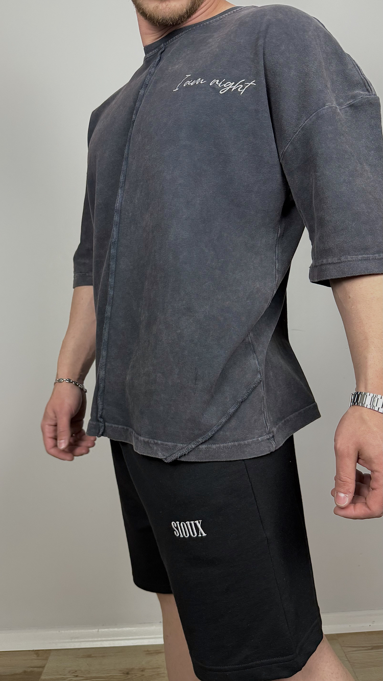 ANTRASİT NAKIŞLI OVERSİZE TİŞÖRT